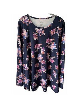 J. Jill Fit Performance Tee Tunic Top Sz 2X Black Floral Long Sleeve Super Soft